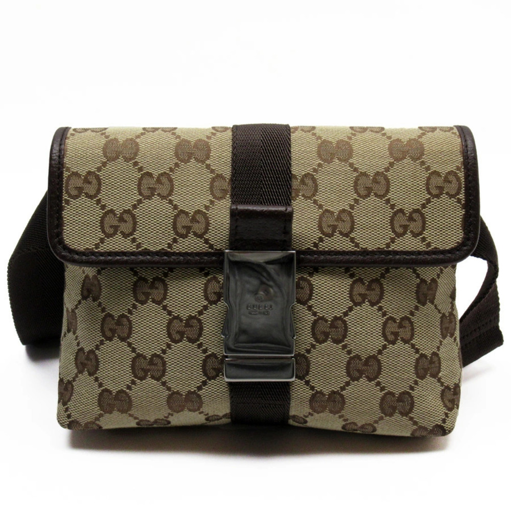 Gucci Body Belt Bum Crossbody Bag Waist Clutch GG Beige Brown Canvas Leather